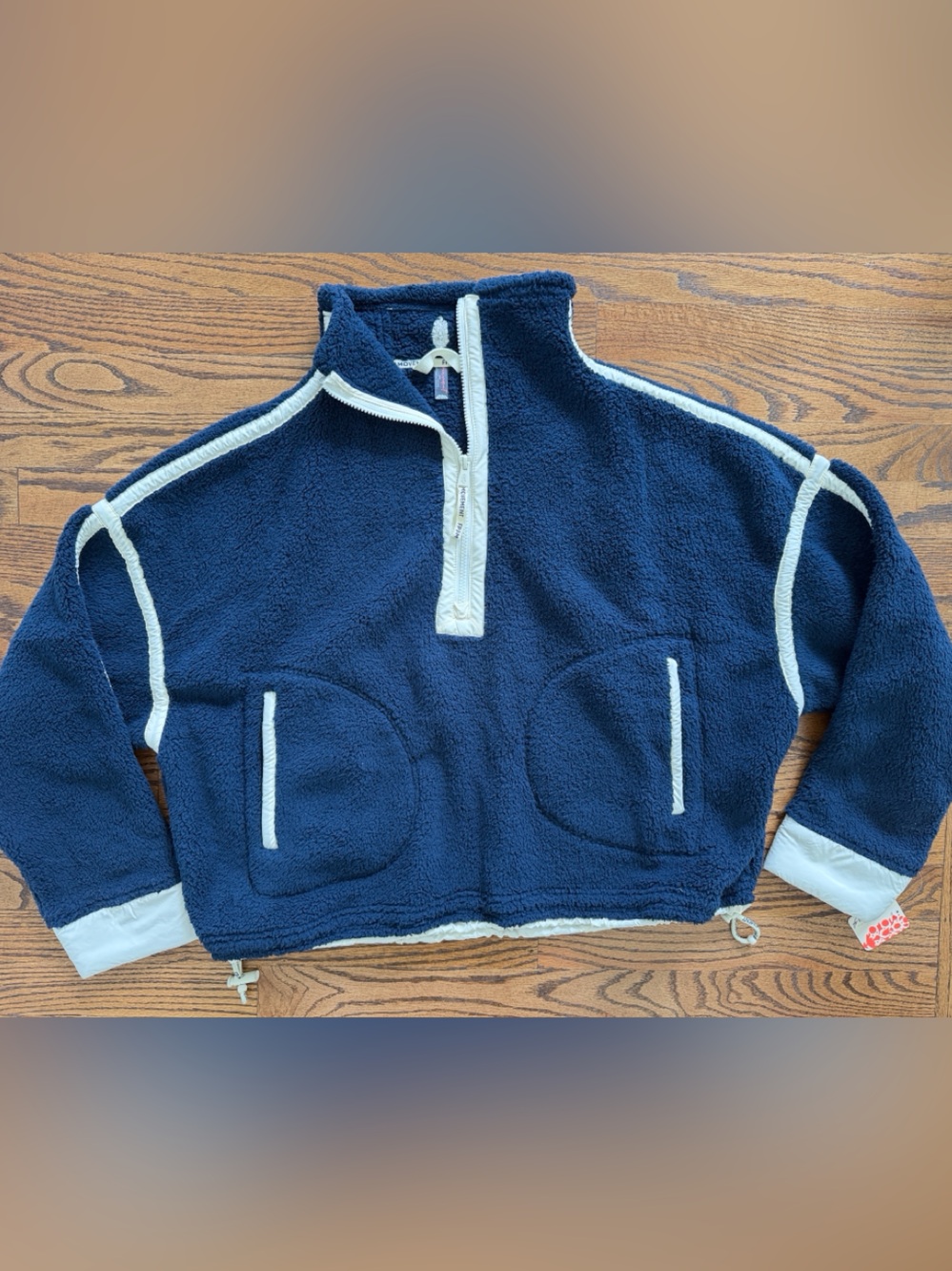 NWT Free People Movement Navy Cream Quarter Zip Fleece Size Medium